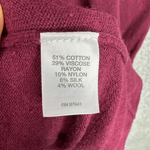 J. Jill Open Front Cardigan Sweater Longline Maroon L Cotton Blend Pockets - Picture 5 of 8